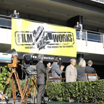 Film Works for California banner on building